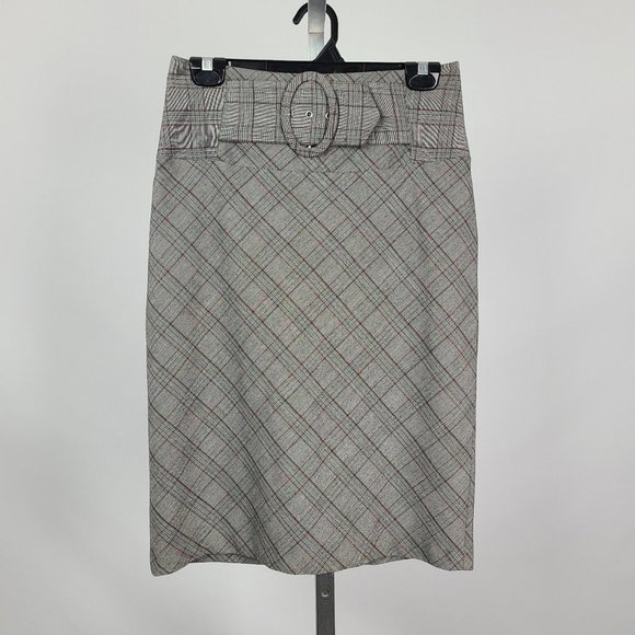 Chado Grey & Red Plaid Belted Midi Skirt Size S - Picture 1 of 12